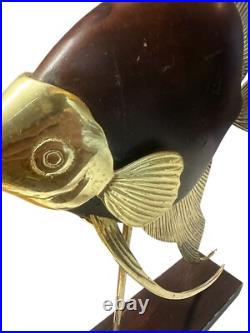 Vintage Frederick Cooper style MCM Angel Fish Brass Sculpture wood stand 22