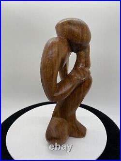 Vintage Free Form Modernist Wood Sculpture Thinker Man Minimalist Style