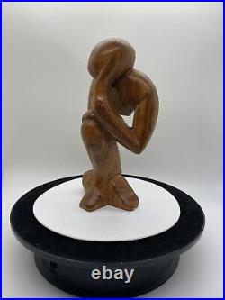 Vintage Free Form Modernist Wood Sculpture Thinker Man Minimalist Style