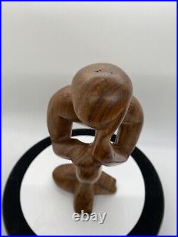 Vintage Free Form Modernist Wood Sculpture Thinker Man Minimalist Style