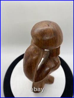 Vintage Free Form Modernist Wood Sculpture Thinker Man Minimalist Style