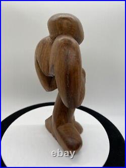 Vintage Free Form Modernist Wood Sculpture Thinker Man Minimalist Style