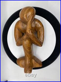 Vintage Free Form Modernist Wood Sculpture Thinker Man Minimalist Style