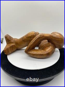 Vintage Free Form Modernist Wood Sculpture Thinker Man Minimalist Style