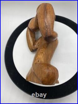 Vintage Free Form Modernist Wood Sculpture Thinker Man Minimalist Style