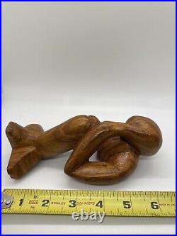 Vintage Free Form Modernist Wood Sculpture Thinker Man Minimalist Style