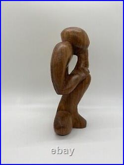 Vintage Free Form Modernist Wood Sculpture Thinker Man Minimalist Style