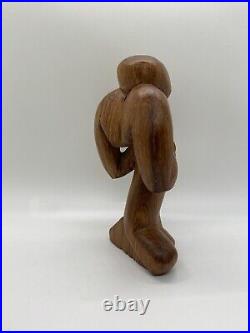 Vintage Free Form Modernist Wood Sculpture Thinker Man Minimalist Style