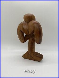 Vintage Free Form Modernist Wood Sculpture Thinker Man Minimalist Style