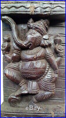 Vintage Ganesh Wooden Wall Vertical Panel Pair Hindu God Sculpture Statue panel