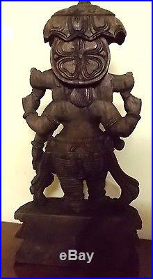 Vintage Ganesha Sculpture HinduGod Umbrella Ganesh Statue Carved Temple Figurine