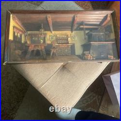 Vintage German 3D Wood Carving Shadow Box Diorama Music Box Folk Art AS-IS