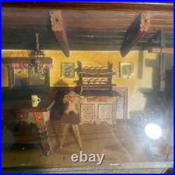 Vintage German 3D Wood Carving Shadow Box Diorama Music Box Folk Art AS-IS