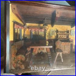 Vintage German 3D Wood Carving Shadow Box Diorama Music Box Folk Art AS-IS