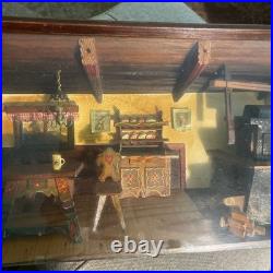 Vintage German 3D Wood Carving Shadow Box Diorama Music Box Folk Art AS-IS