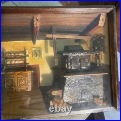 Vintage German 3D Wood Carving Shadow Box Diorama Music Box Folk Art AS-IS