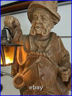 Vintage German Black Forest Hand-Carved Nightwatcher Sculptural Lamp