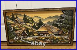 Vintage German Black Forest Wood Carved Hand Painted Wall Hanging Art