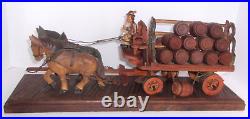 Vintage Germany Black Forest HAND CARVED BEER WAGON withHorses, Driver & Kegs 19