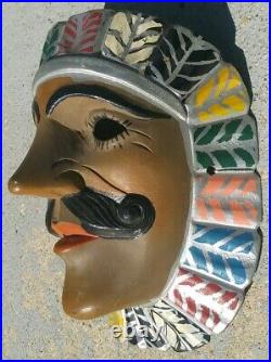 Vintage Guatemalan Mayan Hand Carving art Wood dance Mask Conquest Indian face