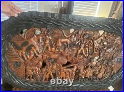 Vintage Haitian Hand Carved Wood Folk Art Wall Sculpture Plaque Haiti