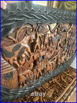 Vintage Haitian Hand Carved Wood Folk Art Wall Sculpture Plaque Haiti
