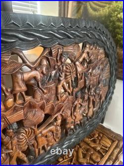 Vintage Haitian Hand Carved Wood Folk Art Wall Sculpture Plaque Haiti