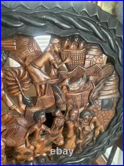 Vintage Haitian Hand Carved Wood Folk Art Wall Sculpture Plaque Haiti