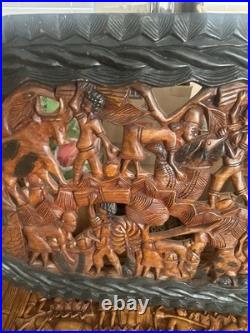 Vintage Haitian Hand Carved Wood Folk Art Wall Sculpture Plaque Haiti