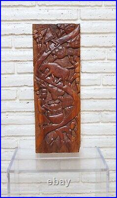 Vintage Haitian Wood Carving Wall Plaque 23 Inch Harvest Scene Folk Art Farming