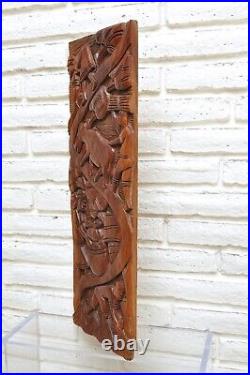 Vintage Haitian Wood Carving Wall Plaque 23 Inch Harvest Scene Folk Art Farming