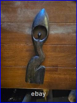 Vintage Hand Carved Abstract Woman Shout for Joy Wood Sculpture Hardwood 9.5