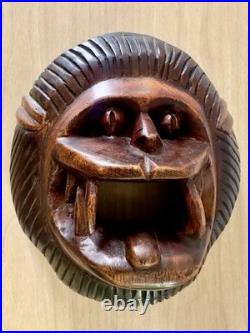 Vintage Hand Carved African Lion Mask. Tribal Wood Sculpture. Kifwebe Style