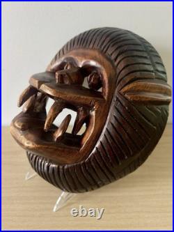 Vintage Hand Carved African Lion Mask. Tribal Wood Sculpture. Kifwebe Style