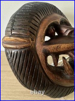 Vintage Hand Carved African Lion Mask. Tribal Wood Sculpture. Kifwebe Style