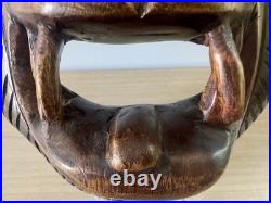 Vintage Hand Carved African Lion Mask. Tribal Wood Sculpture. Kifwebe Style