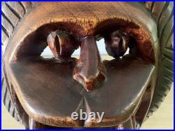 Vintage Hand Carved African Lion Mask. Tribal Wood Sculpture. Kifwebe Style