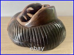 Vintage Hand Carved African Lion Mask. Tribal Wood Sculpture. Kifwebe Style