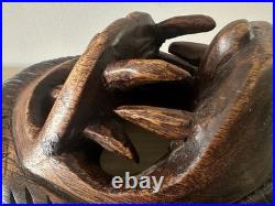Vintage Hand Carved African Lion Mask. Tribal Wood Sculpture. Kifwebe Style