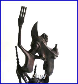 Vintage Hand Carved Alien Creature Iron Wood Art Sculpture