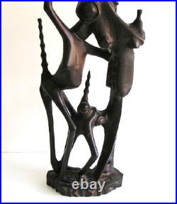 Vintage Hand Carved Alien Creature Iron Wood Art Sculpture