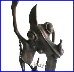 Vintage Hand Carved Alien Creature Iron Wood Art Sculpture