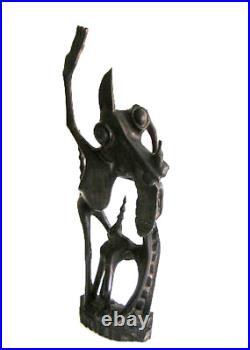 Vintage Hand Carved Alien Creature Iron Wood Art Sculpture