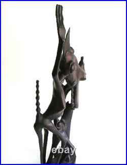 Vintage Hand Carved Alien Creature Iron Wood Art Sculpture