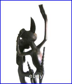 Vintage Hand Carved Alien Creature Iron Wood Art Sculpture