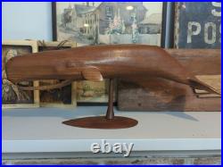 Vintage Hand Carved Artist Signed Black Walnut Whale Wood Sculpture