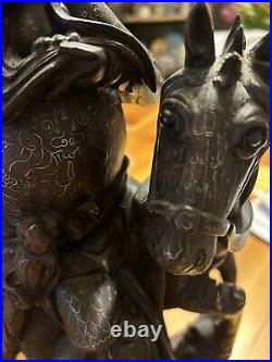 Vintage Hand Carved Asian Wood Art figural Warrior Samurai