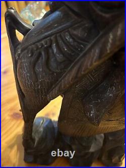 Vintage Hand Carved Asian Wood Art figural Warrior Samurai