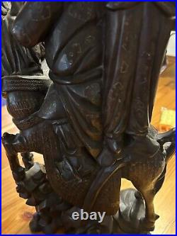 Vintage Hand Carved Asian Wood Art figural Warrior Samurai