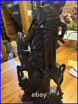 Vintage Hand Carved Asian Wood Art figural Warrior Samurai